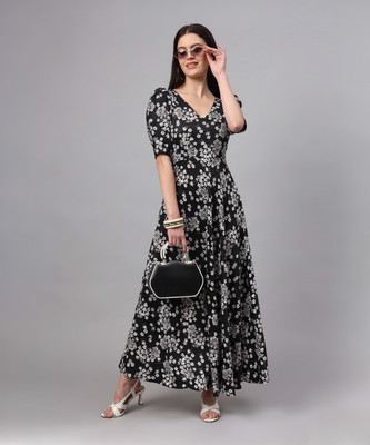 Dhakre fashion Women Floral Print Anarkali Kurta(Black)