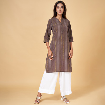 Rangmanch by Pantaloons Women Self Design Straight Kurta(Grey)