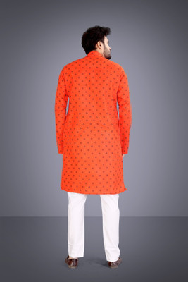 VELLOSTA Men Printed A-line Kurta(Orange)