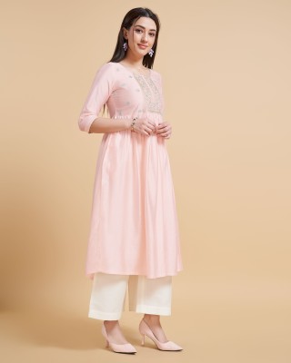 BESHASTUDIO Women Self Design A-line Kurta(Pink)