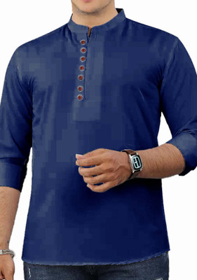 VIMASUTI Men Solid Straight Kurta(Blue)
