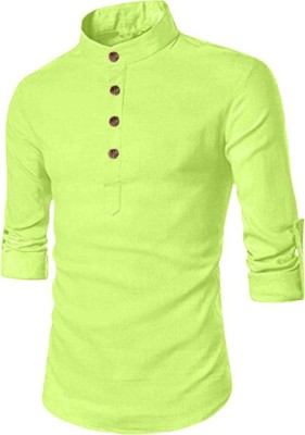 FOLGEN Men Solid Straight Kurta(Light Green)