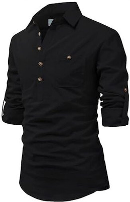 Vimal Star Men Solid Straight Kurta(Black)