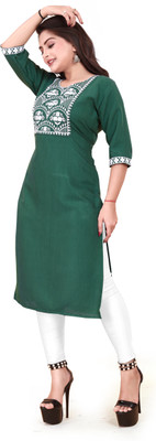 TITHIGARMENTS Women Embroidered A-line Kurta(Green)
