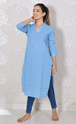 JAIPUR HAND BLOCK Women Solid Straight Kurta(Light Blue)
