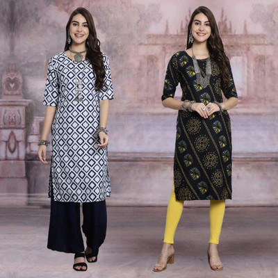 Moda Rapido Women Printed Straight Kurta(Multicolor)