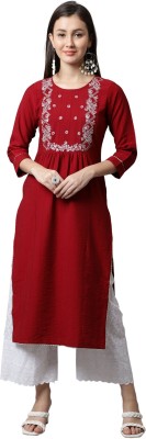 VihaanExim Women Embroidered Straight Kurta(Maroon)