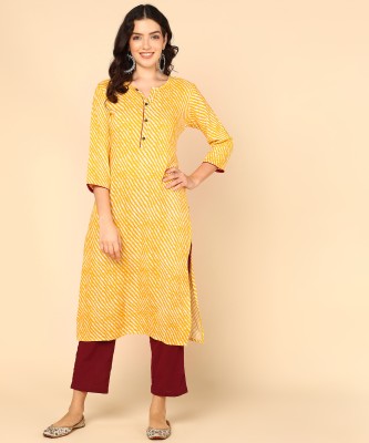 SHIV ALI APPARELS Women Printed Straight Kurta(Yellow, White)