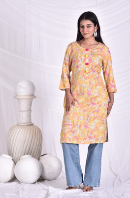 rashmi shree creation Women Printed Straight Kurta(Yellow)