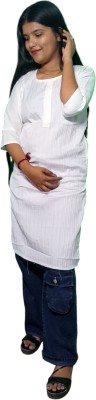 ITZ THREE STAR Women Chikan Embroidery A-line Kurta(White)