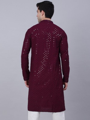 Alankrit Textiles Men Embellished A-line Kurta(Purple)