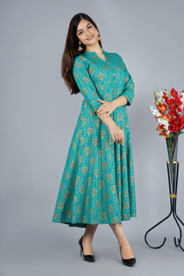 GEETAFABRICS Flared/A-line Gown(Green)