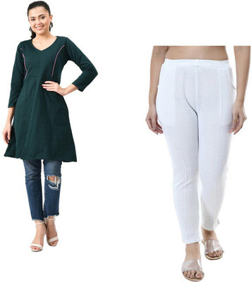 KAVYA Women Solid Straight Kurta(Dark Green)