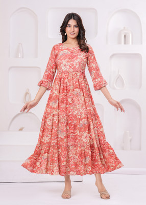 jbmart Women Printed Anarkali Kurta(Pink)