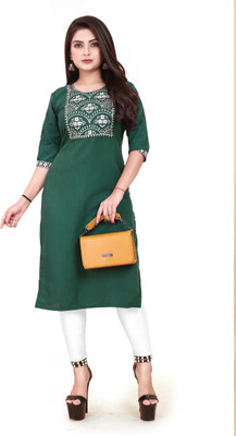 HARISH TEXTILE Women Embroidered A-line Kurta(Green)