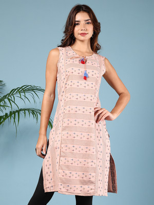 V-MART Women Printed A-line Kurta(Pink)