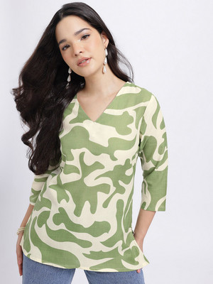 Anouk Rustic Women Printed Straight Kurta(Green, Beige)
