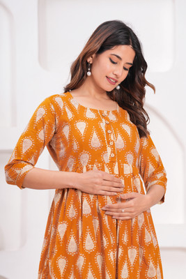 fasnesio Women Floral Print Anarkali Kurta(Yellow, White)