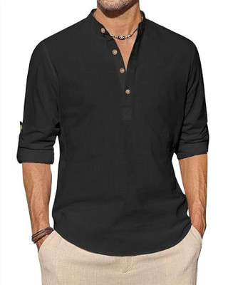 EDIN ENTERPRISES Men Solid A-line Kurta(Black)