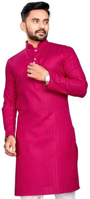 JENZEE Fashion Men Self Design Straight Kurta(Pink)