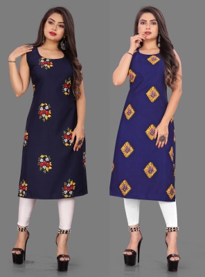 maruti fab Women Printed Straight Kurta(Blue, Dark Blue)