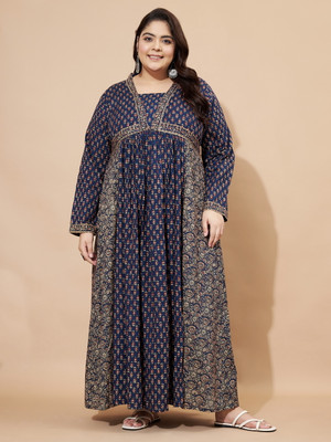 VBUYZ Women Printed Anarkali Kurta(Blue)