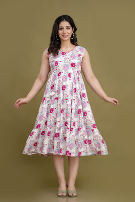 Jollity Women Fit and Flare Pink Midi/Calf Length Dress