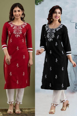 vikshi Women Chikan Embroidery Straight Kurta(Multicolor)