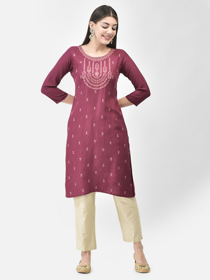 Span Women Self Design Straight Kurta(Pink)