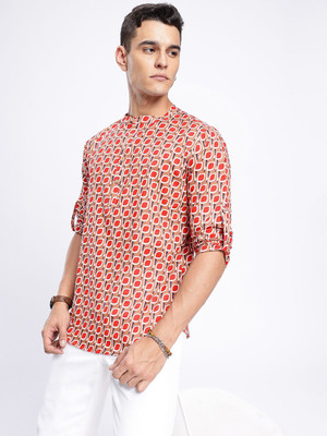 Anouk Rustic Men Printed Straight Kurta(Red)