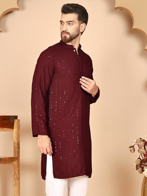 ANOUK Men Embellished Straight Kurta(Maroon)