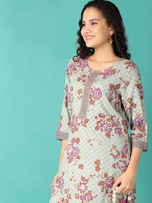V-MART Women Printed A-line Kurta(Green)