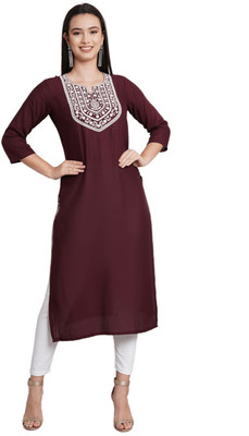 yatashi trends Women Embroidered Straight Kurta(Maroon)