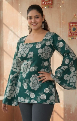 BHAWANA FASHION Women Floral Print Straight Kurta(Green)