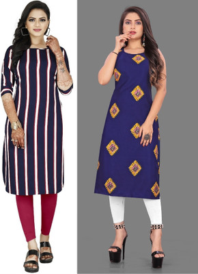 HouseOfCommon Women Printed High Low Kurta(Purple, Blue)