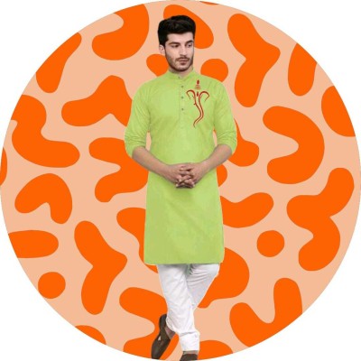 Mamta Biswas Men Printed Straight Kurta(Light Green)