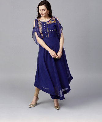 PANNKH Women Embroidered A-line Kurta(Blue)