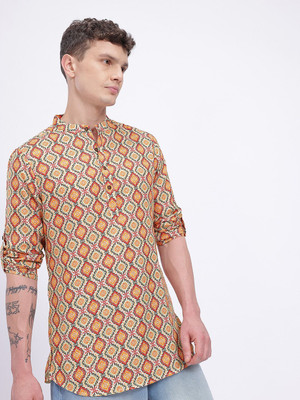 Anouk Rustic Men Printed Straight Kurta(Yellow)