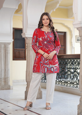 SIYAFABKURTI Women Printed A-line Kurta(Red)