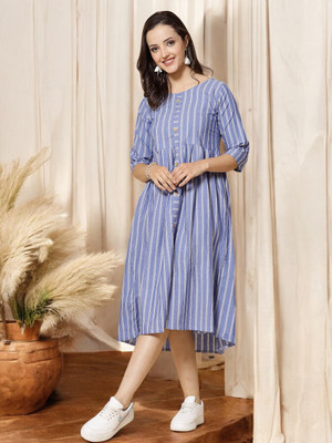 VIMCOTT Women Striped A-line Kurta(Multicolor)