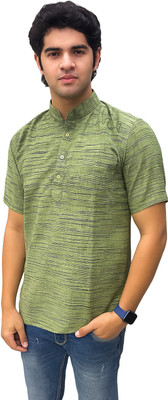 HS Collection Men Printed Straight Kurta(Green)
