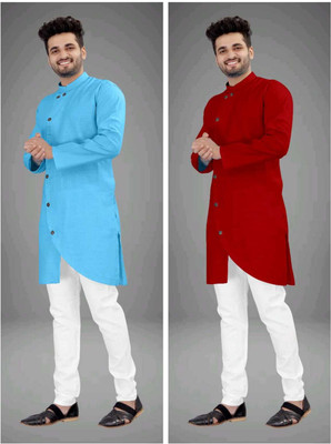 CRYSTALREVENUE Men Solid Trail Cut Kurta(Multicolor)