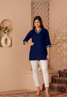 CHOISE GABBAA Women Solid A-line Kurta(Blue)