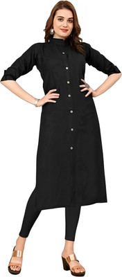 nitya fashion Women Solid A-line Kurta(Black)