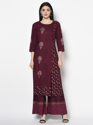 Aniyah Women Block Print Straight Kurta(Maroon)