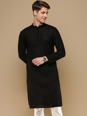 ANOUK Men Geometric Print Straight Kurta(Black)