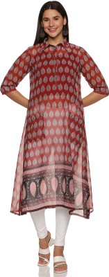 weavers saga Women Printed Trail Cut Kurta(Maroon)