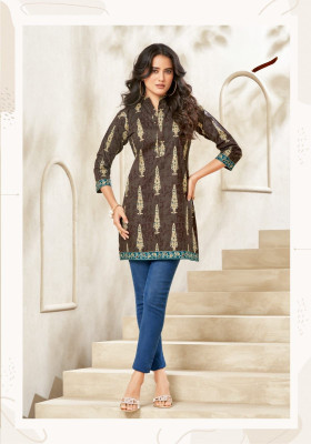 ABHI FAB Women Printed Straight Kurta(Brown)