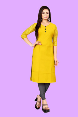 HOFC Women Solid Straight Kurta(Yellow)