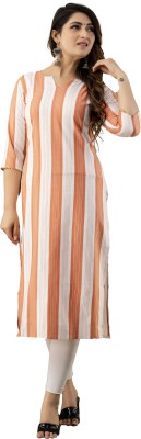 RensilExpo Women Striped Straight Kurta(Orange, White)